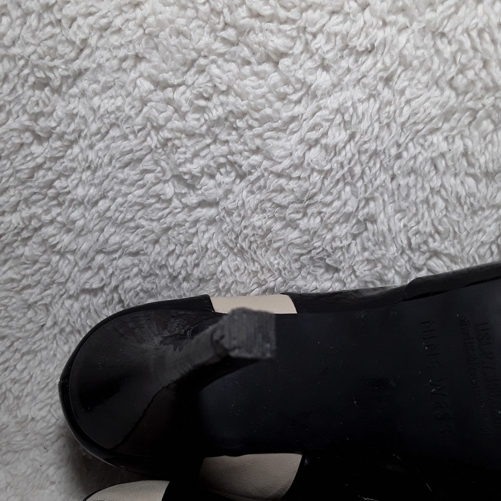 Nine West Leather Black/Beige Peep Toe Pumps Sz7.5 - Picture 11 of 13